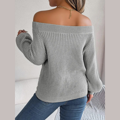 Loni - Gray Knitted Off The Shoulder Sweater Top