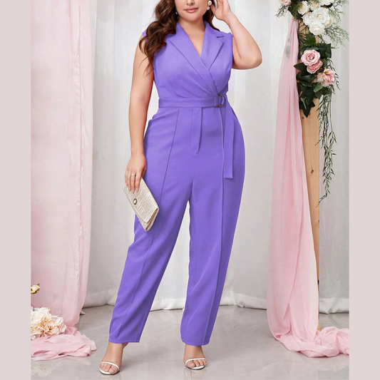 Analise - Purple Sleeveless Plus Size Belted Jumpsuit