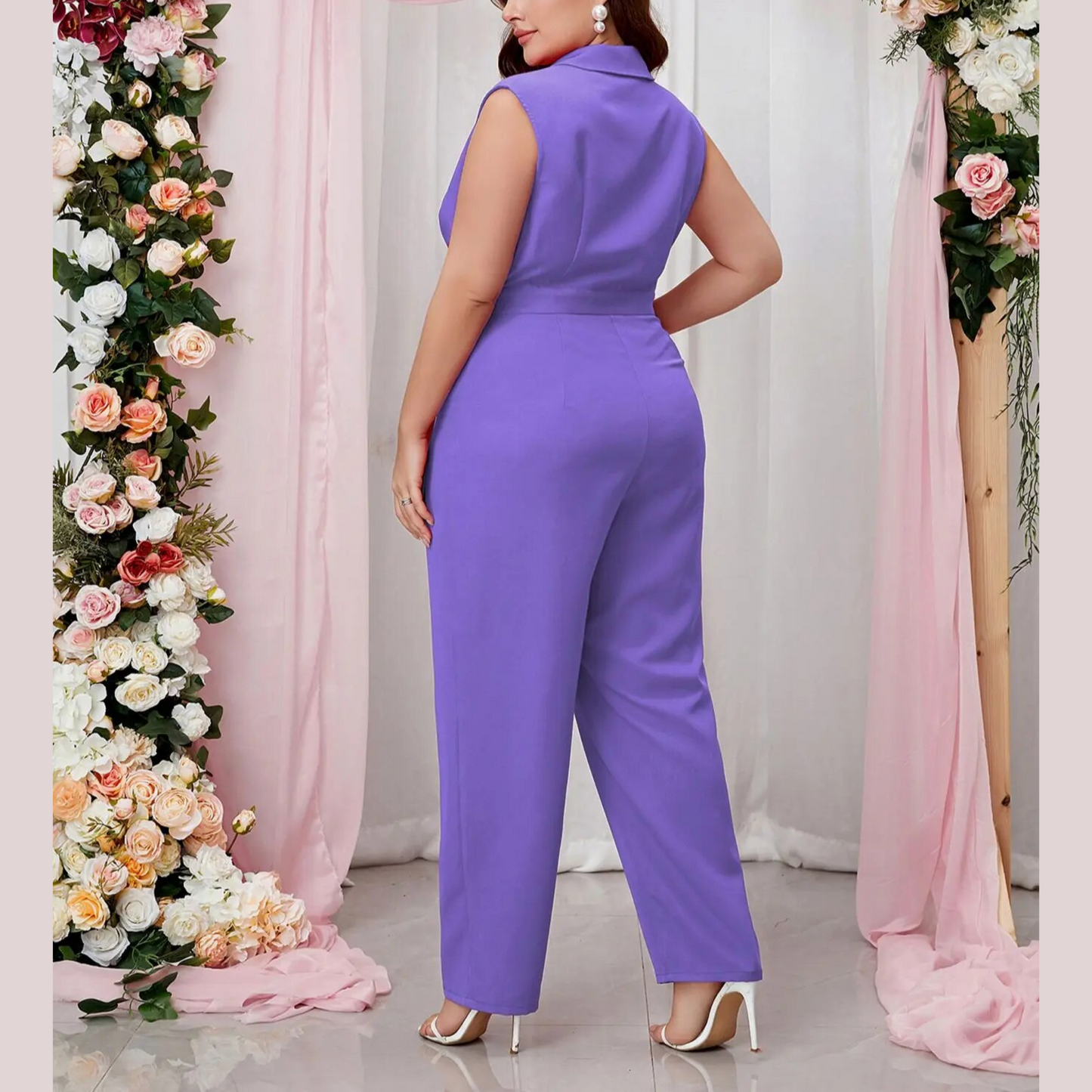 Analise - Purple Sleeveless Plus Size Belted Jumpsuit