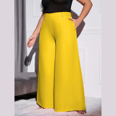 Lola - Yellow Plus Size High Waist Wide Leg Pants