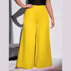 Lola - Yellow Plus Size High Waist Wide Leg Pants