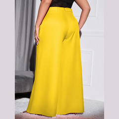 Lola - Yellow Plus Size High Waist Wide Leg Pants