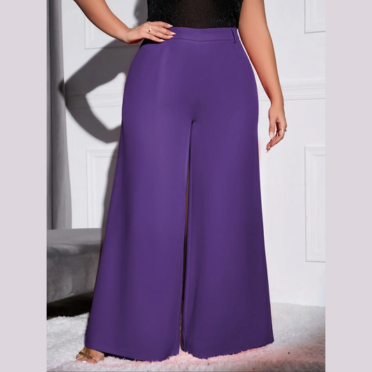 Lola - Purple Plus Size High Waist Wide Leg Pants