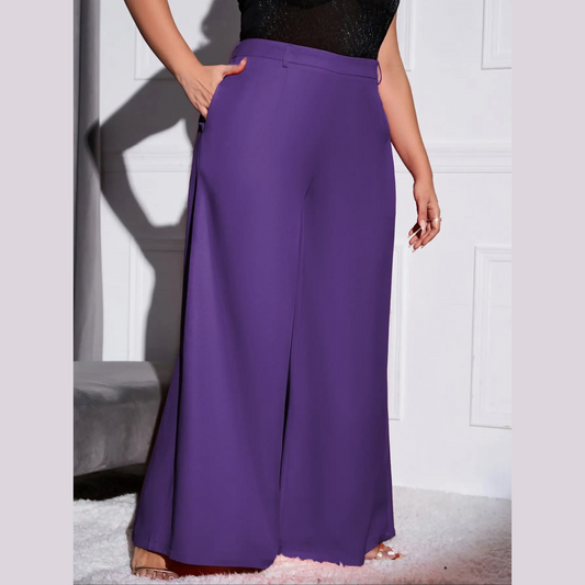 Lola - Purple Plus Size High Waist Wide Leg Pants