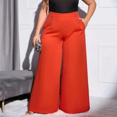 Lola - Orange Plus Size High Waist Wide Leg Pants