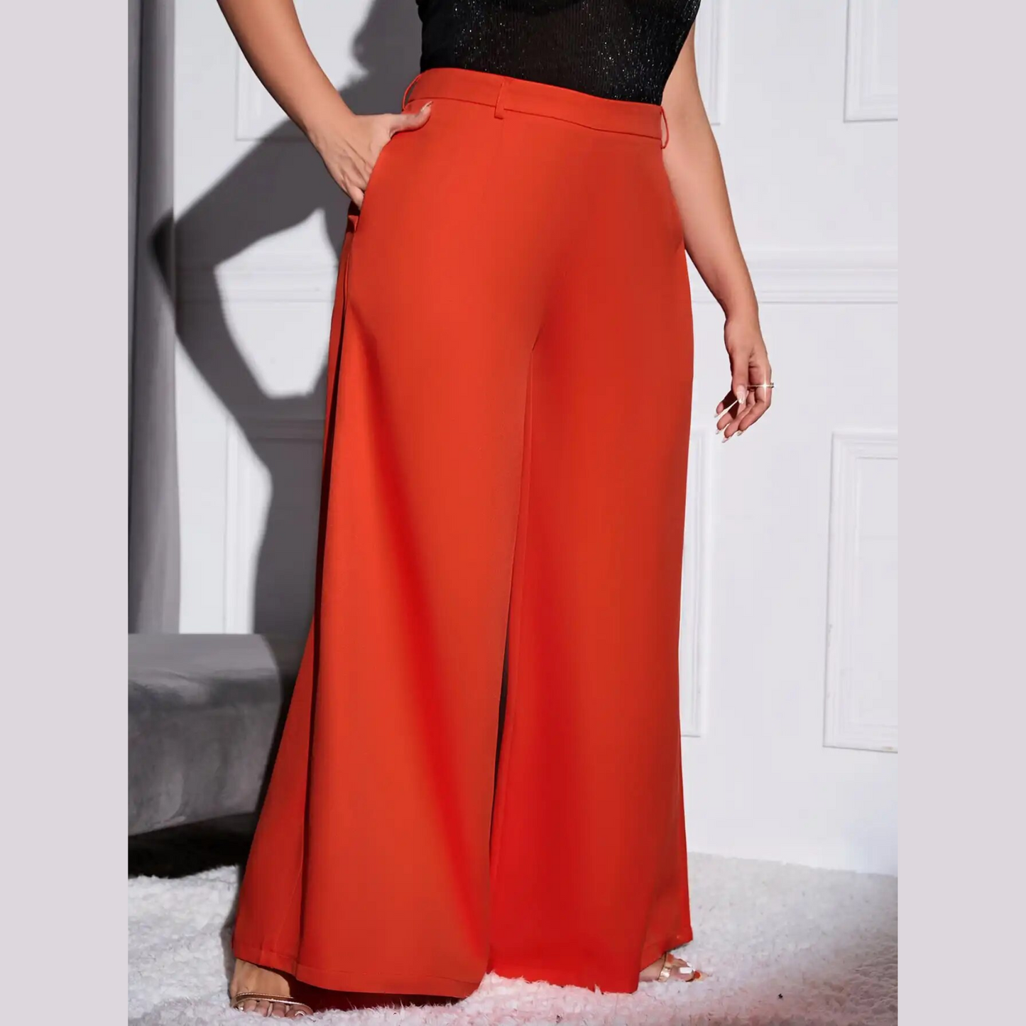 Lola - Orange Plus Size High Waist Wide Leg Pants – Model Mannequin