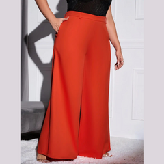 Lola - Orange Plus Size High Waist Wide Leg Pants