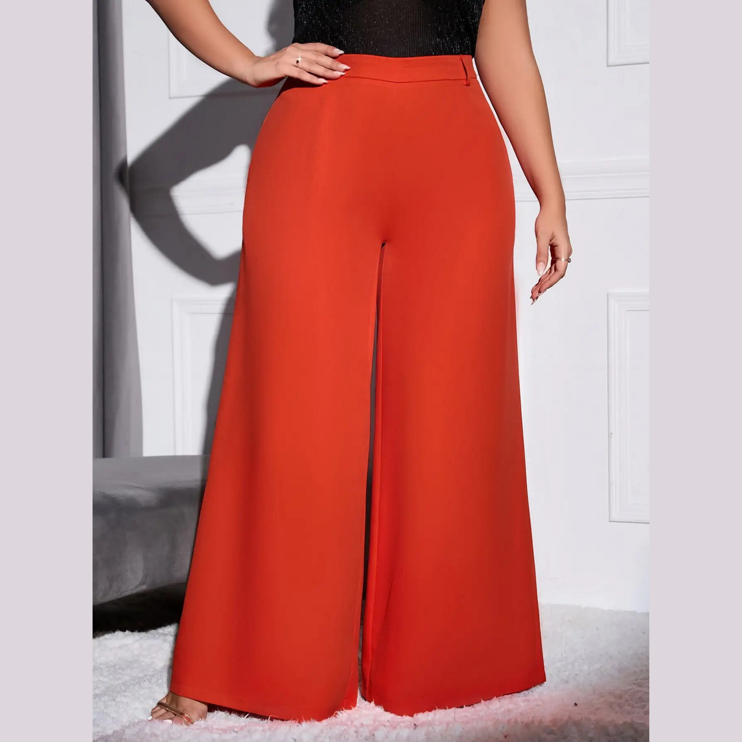Lola - Orange Plus Size High Waist Wide Leg Pants – Model Mannequin