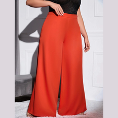 Lola - Orange Plus Size High Waist Wide Leg Pants