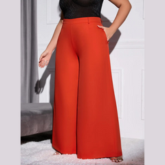 Lola - Orange Plus Size High Waist Wide Leg Pants