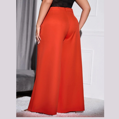 Lola - Orange Plus Size High Waist Wide Leg Pants