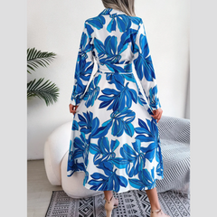 Inaya - Blue Floral Print Button-Up Midi Dress