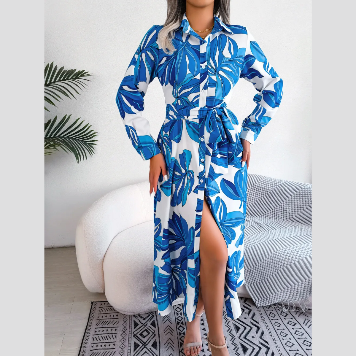 Inaya - Blue Floral Print Button-Up Midi Dress Model Mannequin Inaya - Blue Floral Print Button-Up Midi Dress Model Mannequin