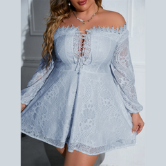 Candy - Blue Off Shoulder Plus Size Lace Dress