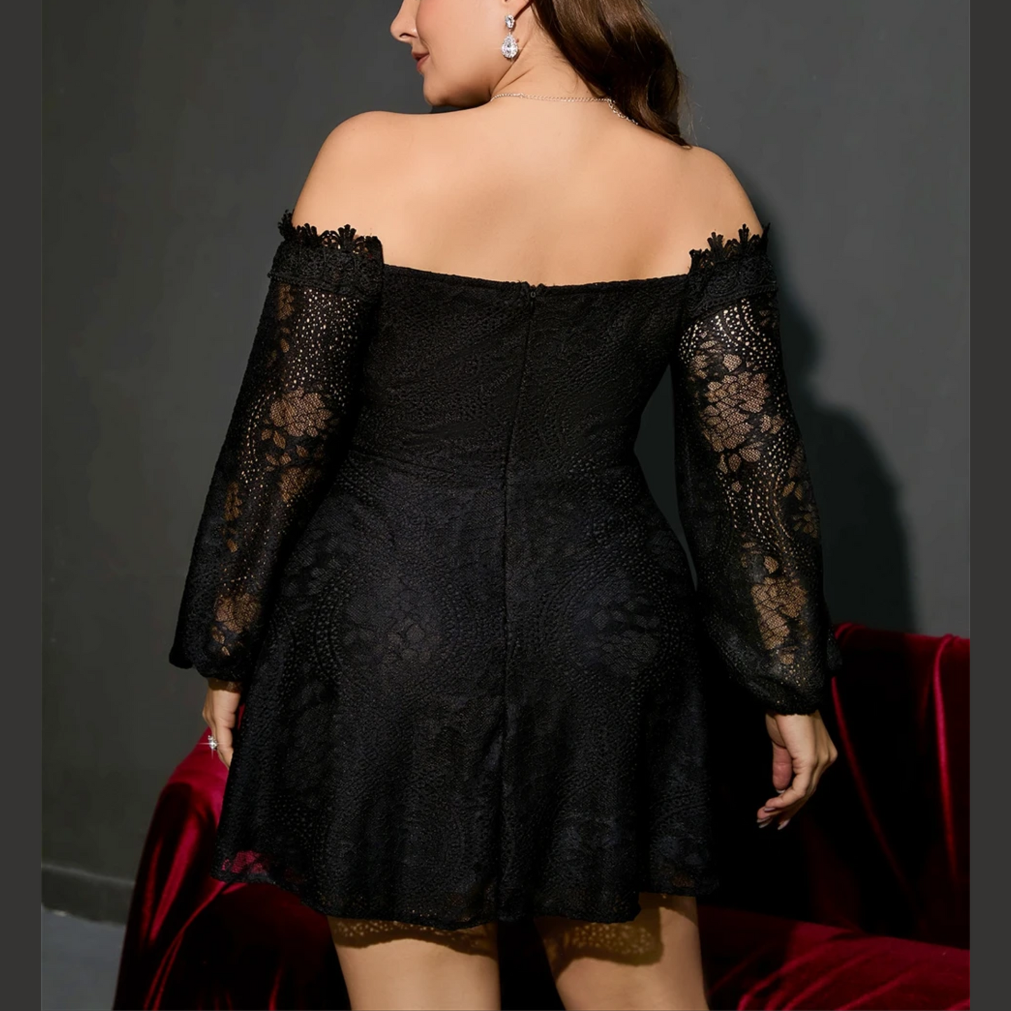 Candy - Black Off Shoulder Plus Size Lace Dress