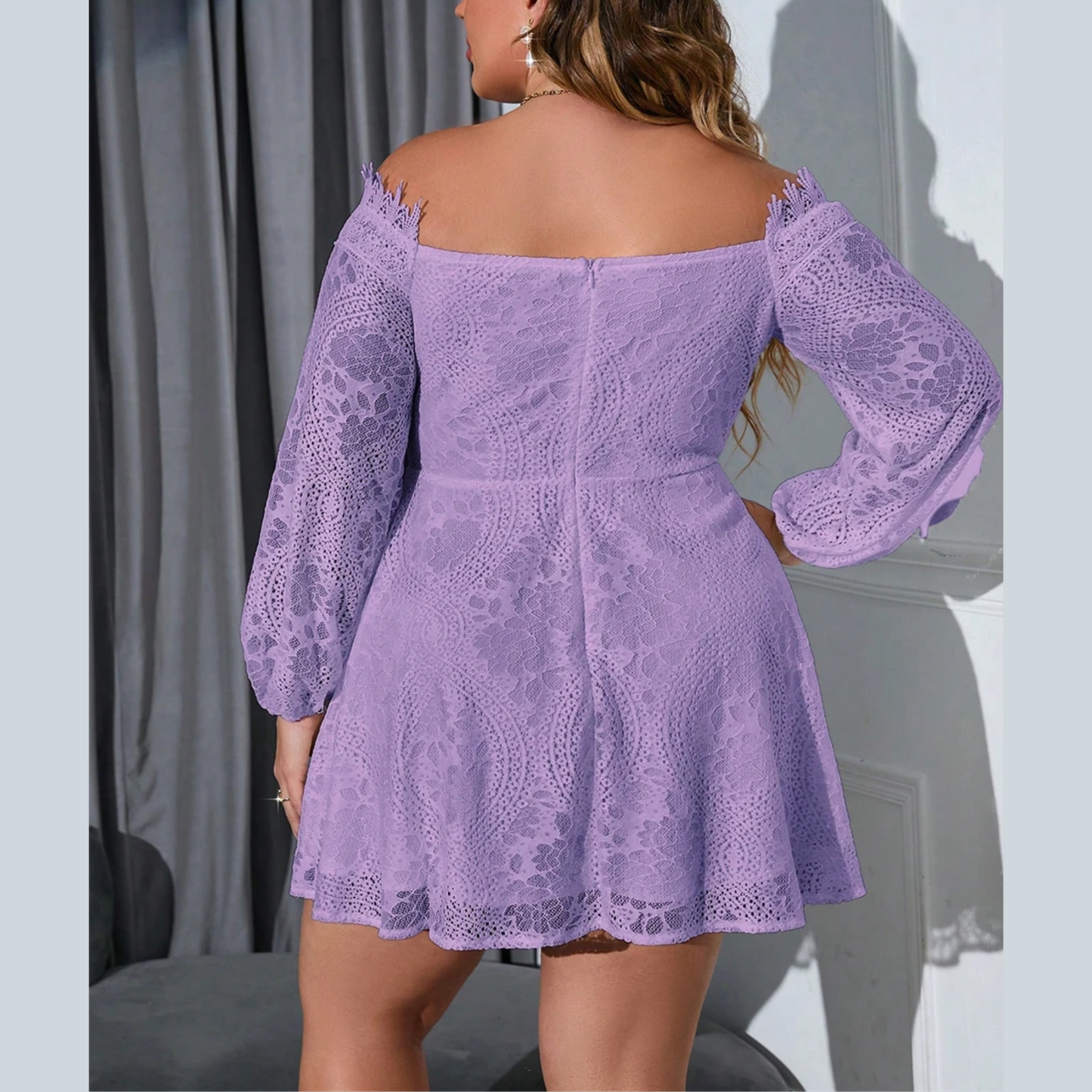 Candy - Purple Off Shoulder Plus Size Lace Dress