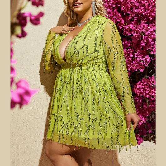 Senorita - Green Plus Size Sequin Embellished Midi Dress