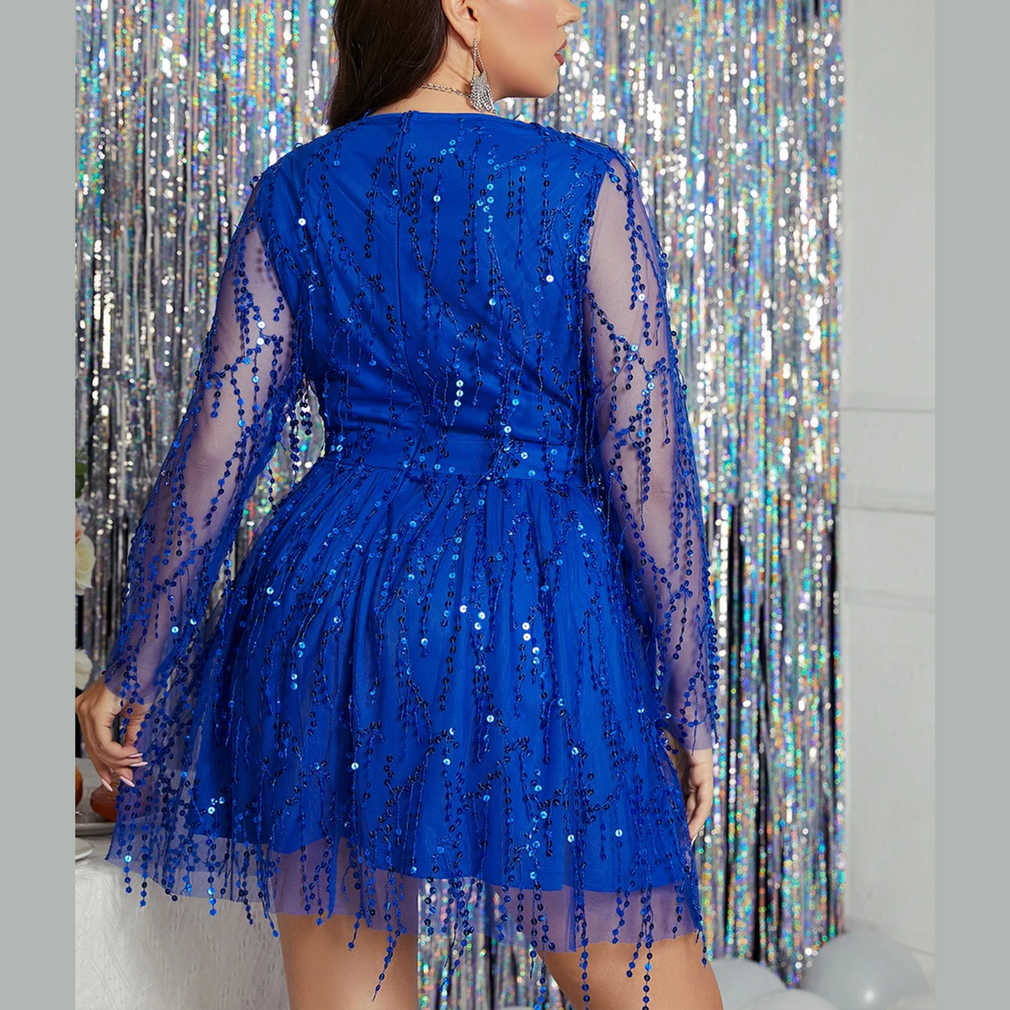 Senorita - Blue Plus Size Sequin Embellished Midi Dress