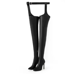 Black Latex Thigh High Waist Belt Boots