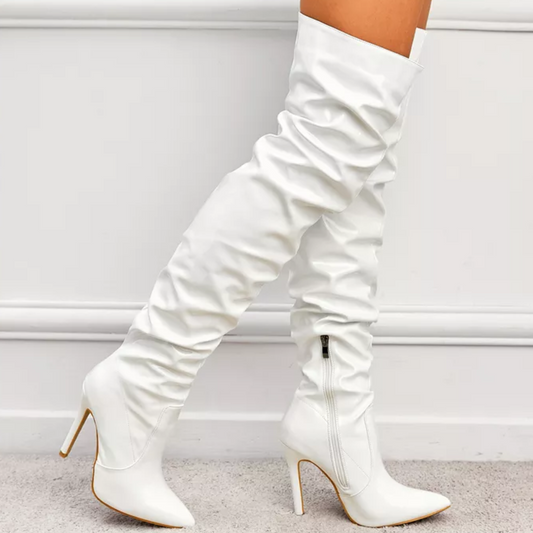 White Patent Leather Over The Knee Boots