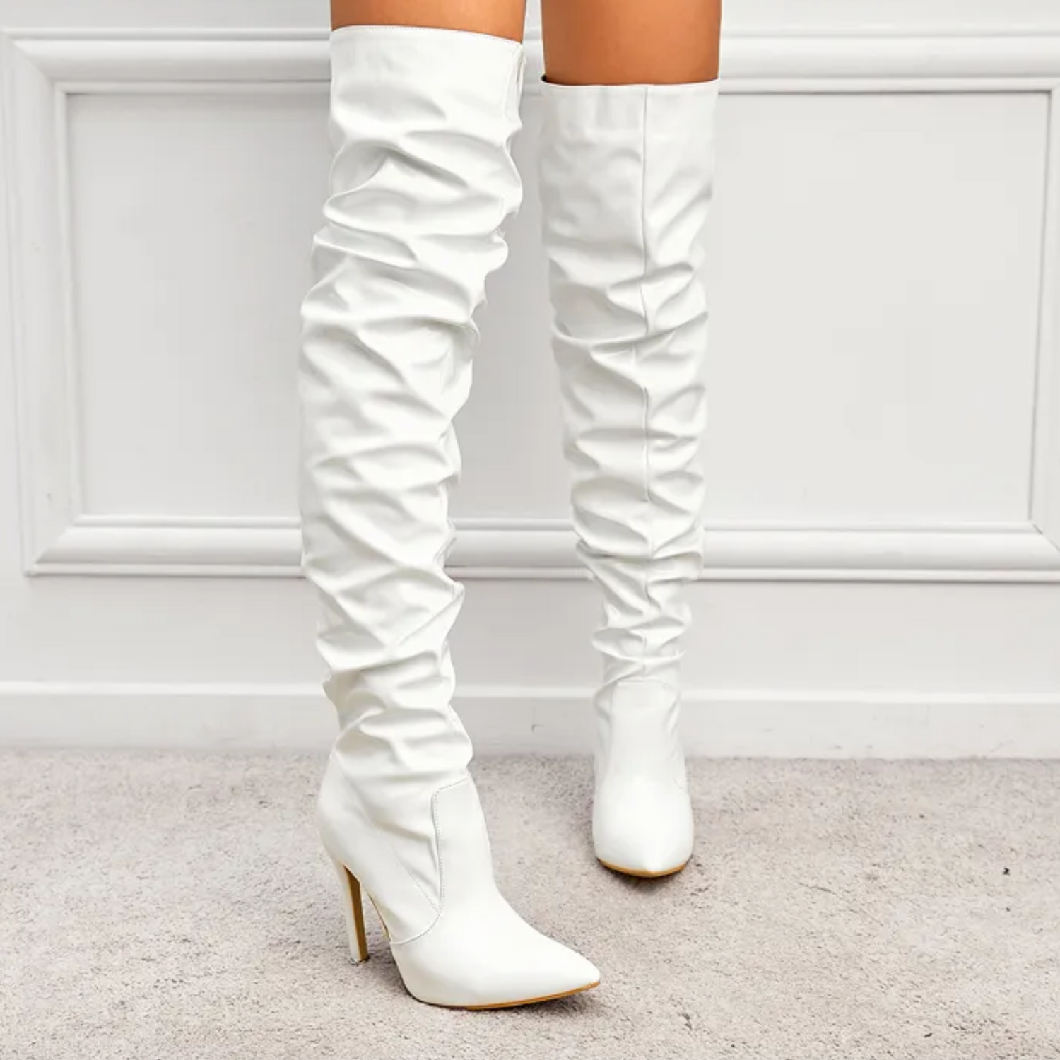 White Patent Leather Over The Knee Boots - Model Mannequin