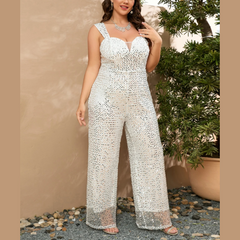 Ivy - White Plus Size Wide Leg Sequin Jumpsuit