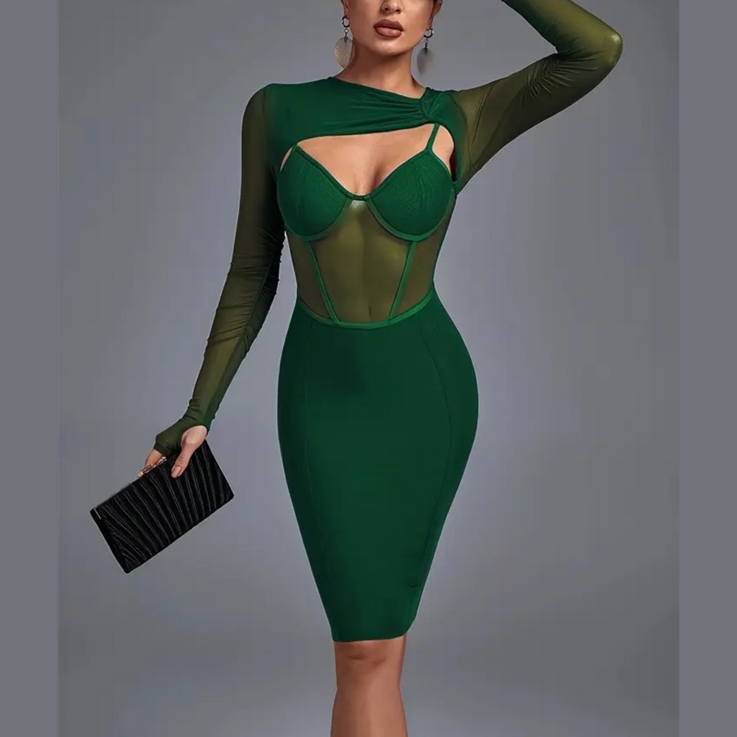 Amelia - Green Mesh and Bandage Dress