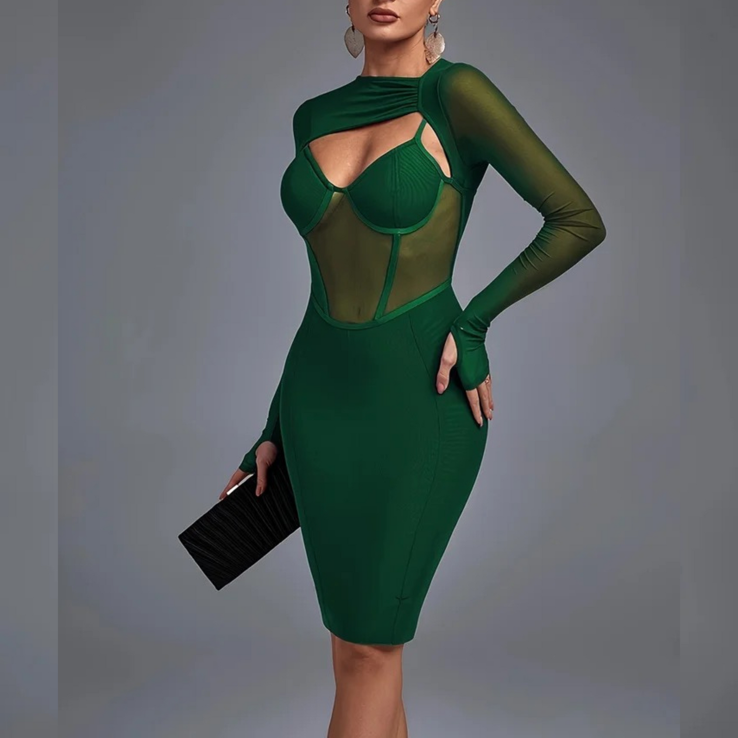 Amelia - Green Mesh and Bandage Dress - Model Mannequin