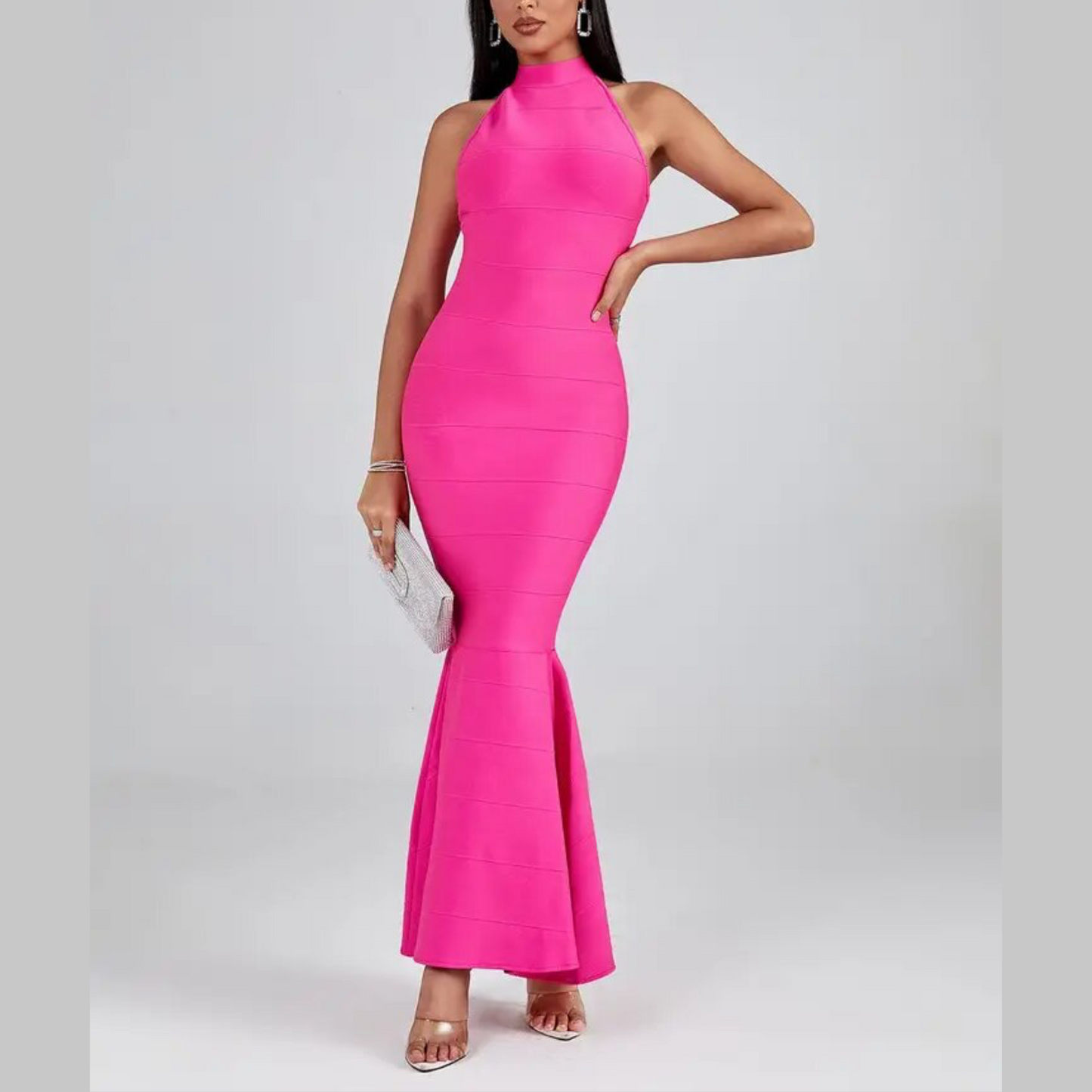 América - Pink Long Mermaid Style Bandage Dress