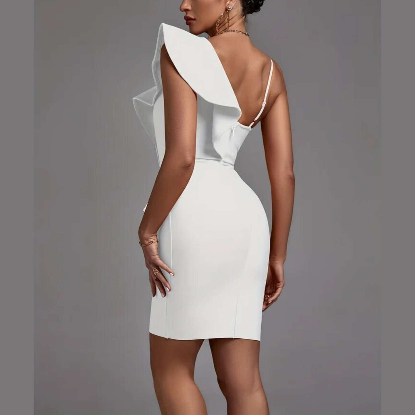 Elena - White Ruffle Bandage Dress