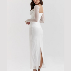 Francesca - White Long Mesh Corset Style Bodycon Dress