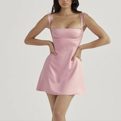 Paulina - Pink Satin A-Line Mini Dress