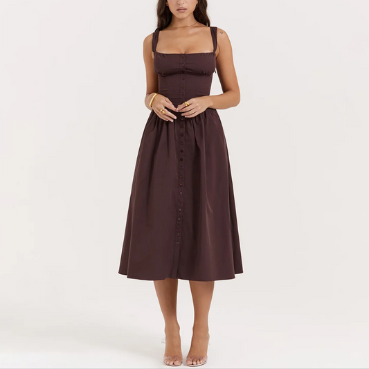 Yara - Brown Midi Fit & Flare Vintage Dress