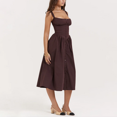 Yara - Brown Midi Fit & Flare Vintage Dress