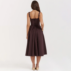 Yara - Brown Midi Fit & Flare Vintage Dress