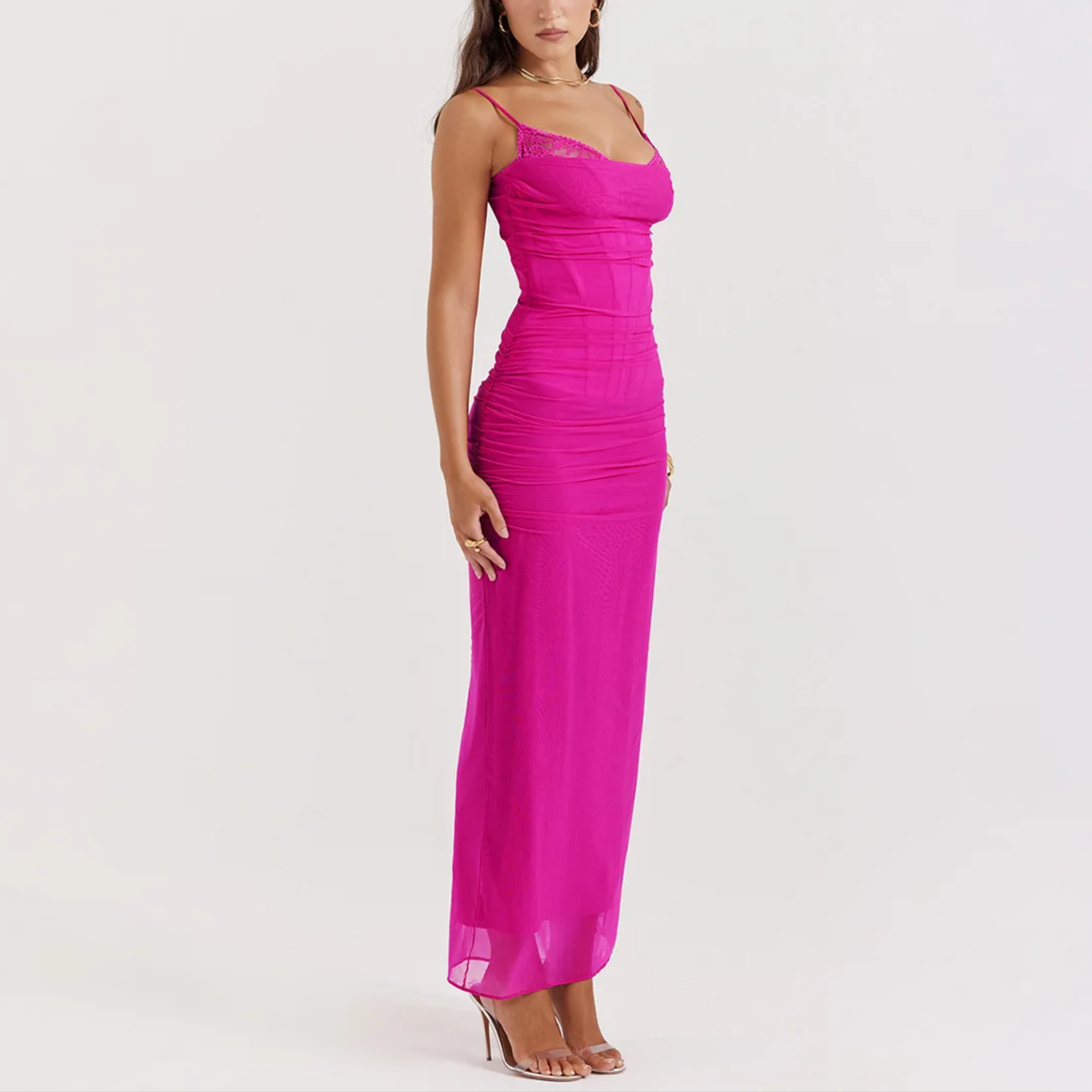 Maritza - Rose Pink Mesh Corset Bodycon Dress Model Mannequin Maritza - Rose Pink Mesh Corset Bodycon Dress Model Mannequin