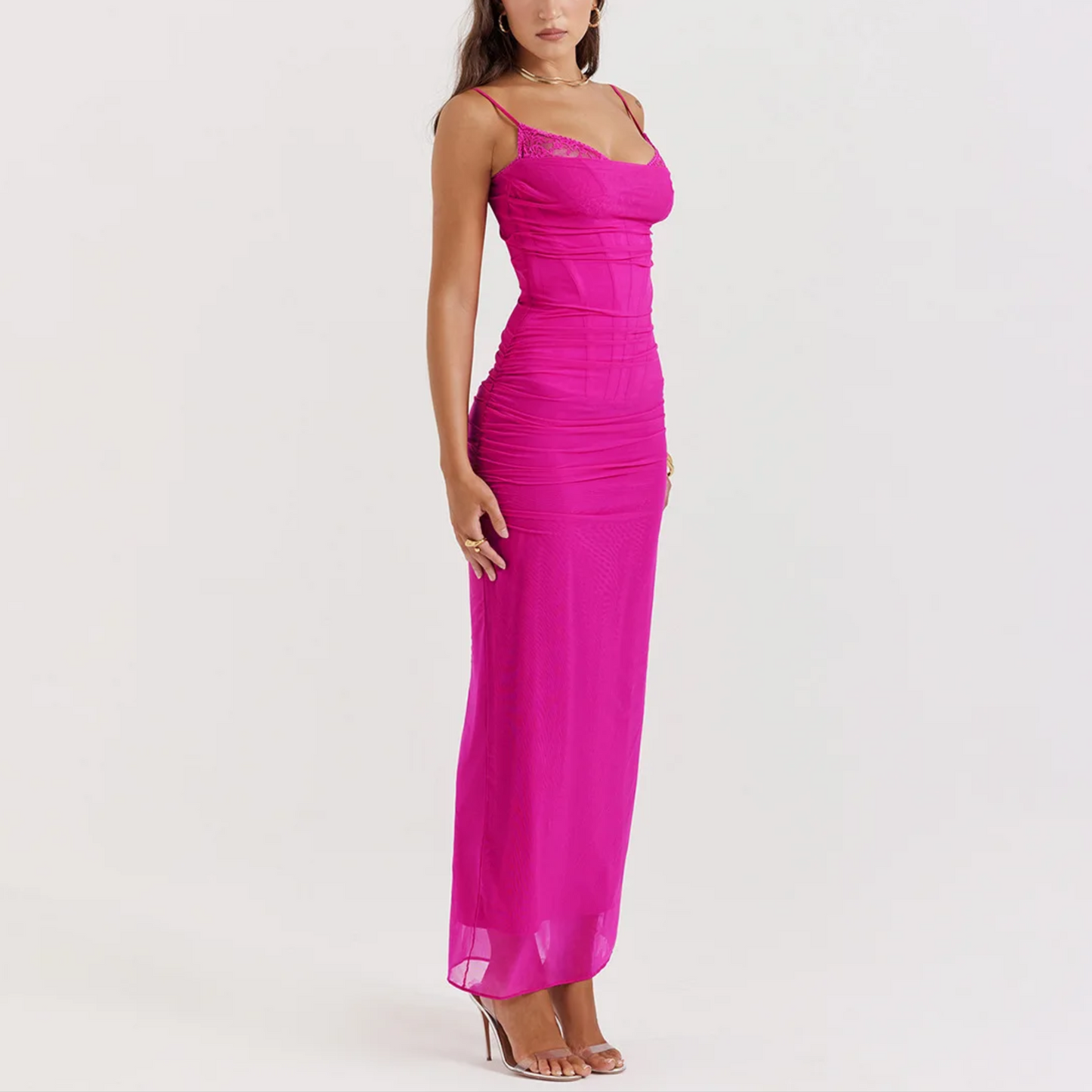 Maritza - Pink Mesh Corset Bodycon Dress