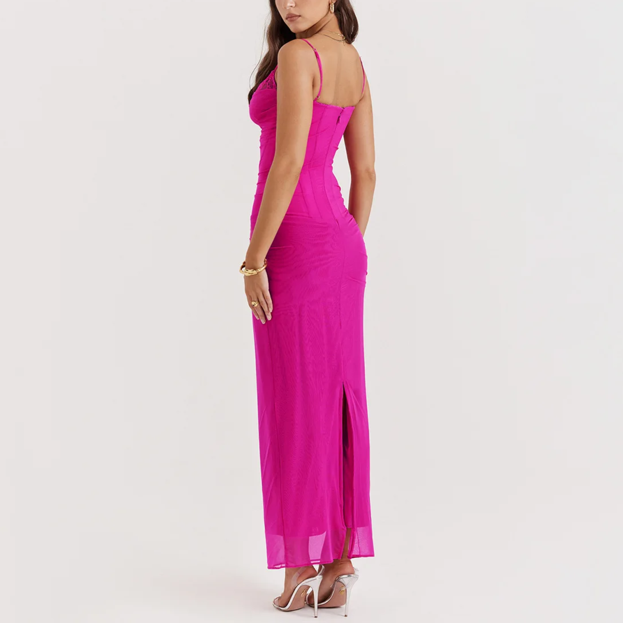 Maritza - Rose Pink Mesh Corset Bodycon Dress Model Mannequin Maritza - Rose Pink Mesh Corset Bodycon Dress Model Mannequin