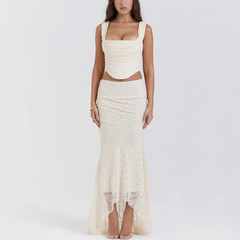 Dayanara - Ivory Two Piece Lace Crop Top & Maxi Skirt