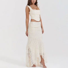 Dayanara - Ivory Two Piece Lace Crop Top & Maxi Skirt