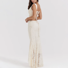 Dayanara - Ivory Two Piece Lace Crop Top & Maxi Skirt