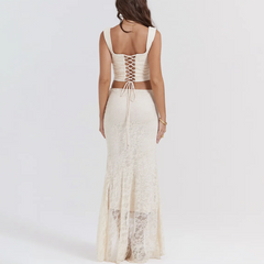 Dayanara - Ivory Two Piece Lace Crop Top & Maxi Skirt