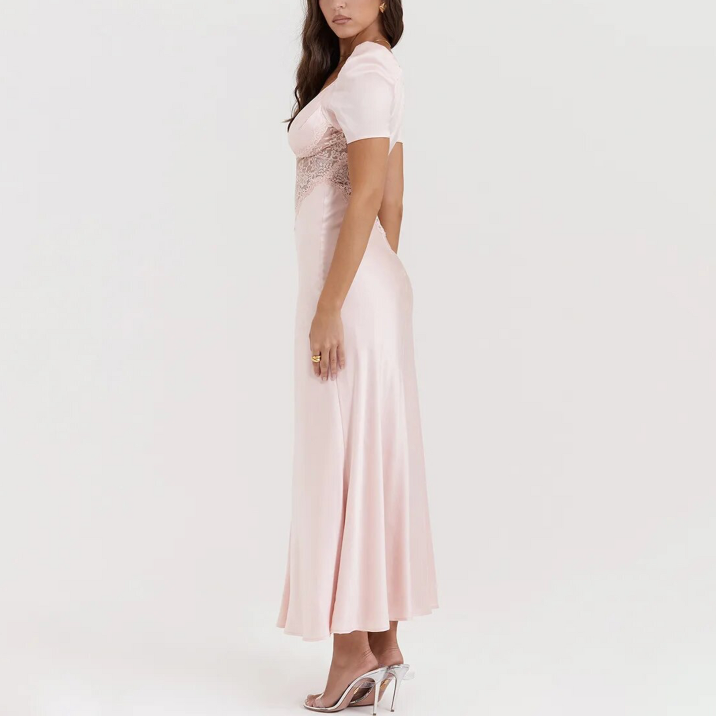 Bianca - Pink Satin Puff Sleeve Maxi Dress