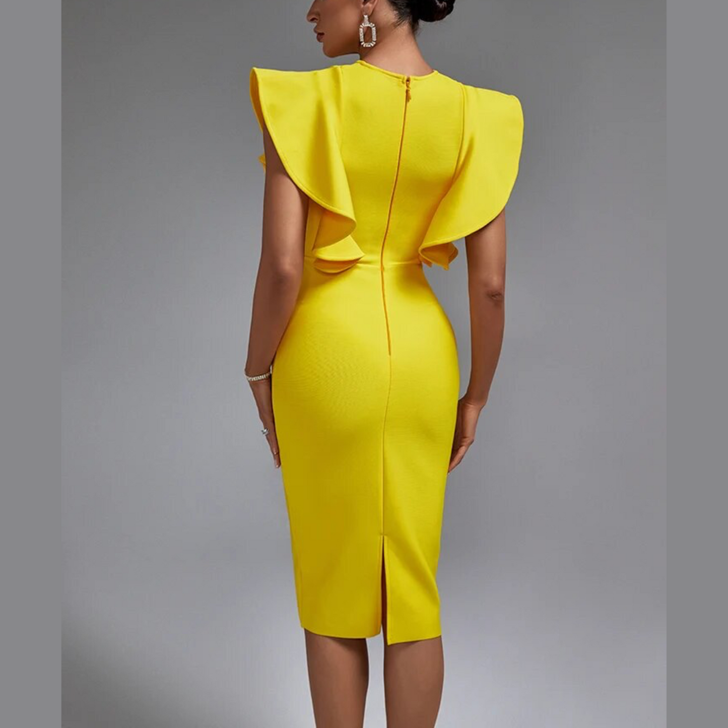 Luna - Yellow Ruffle Sleeve Bandage Dress