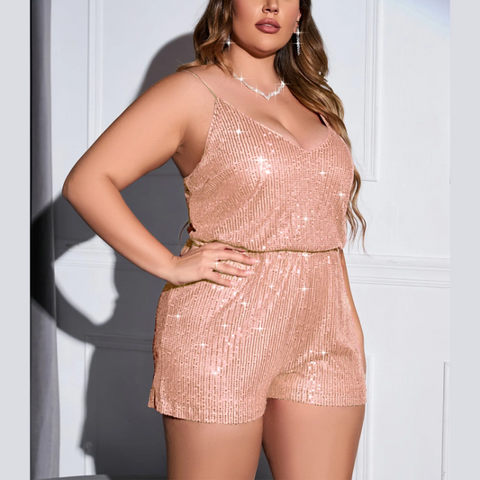 Nala - Pink Plus Size Sequin Fitted Romper
