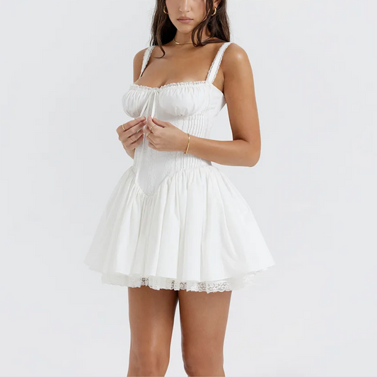 Sade - White A-Line Lace Up Mini Dress