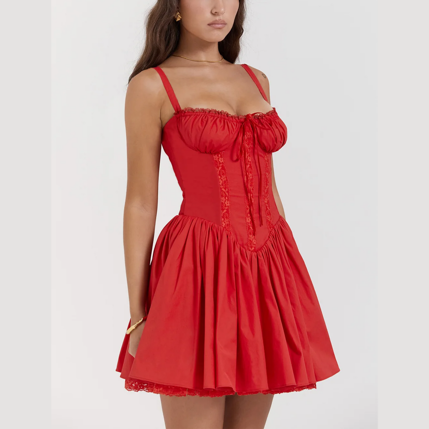Sade - Red A-Line Lace Up Mini Dress