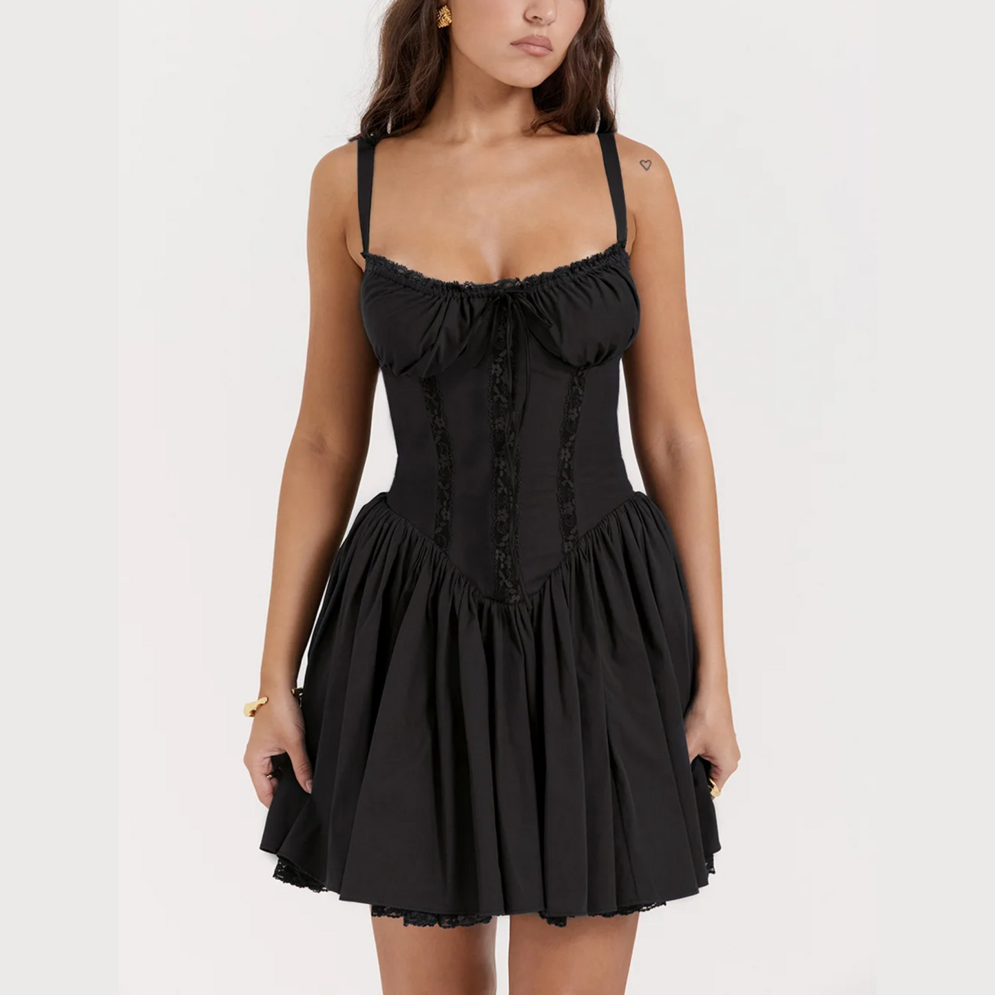Sade - Black A-Line Lace Up Mini Dress