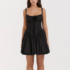 Sade - Black A-Line Lace Up Mini Dress