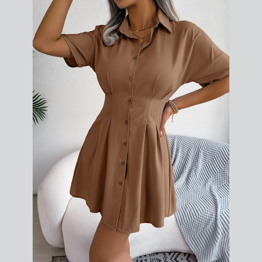 Adaya - Brown Fitted Shirt Dress